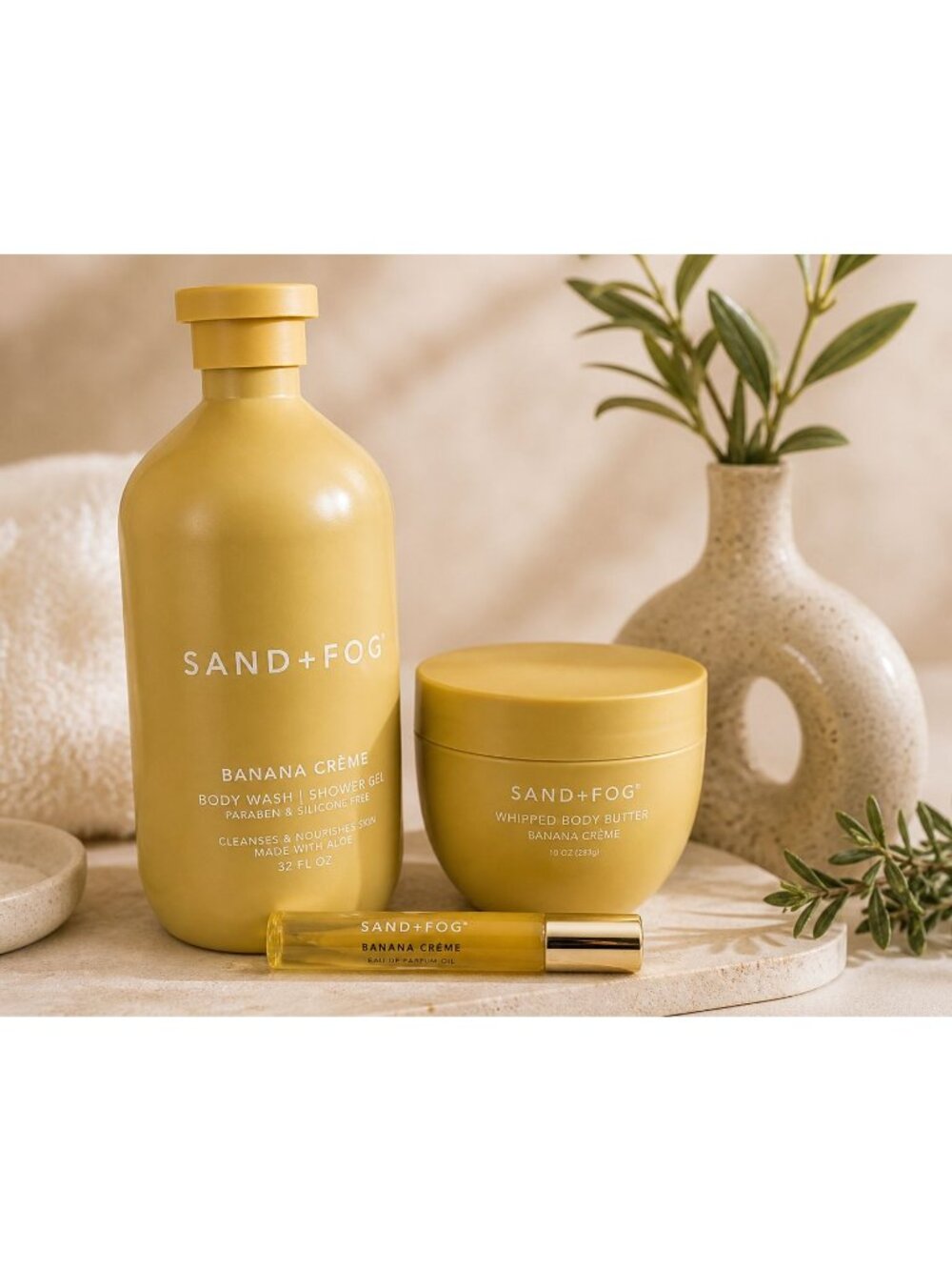 Sand + Fog Banana Cream Bundle Body Wash Whipped Butter Perfume Oil